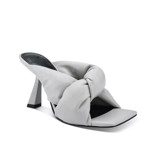 MARC FISHER Womens Gray Dellian Square Toe Slip On Leather Heeled Sandal - Picture 1 of 8